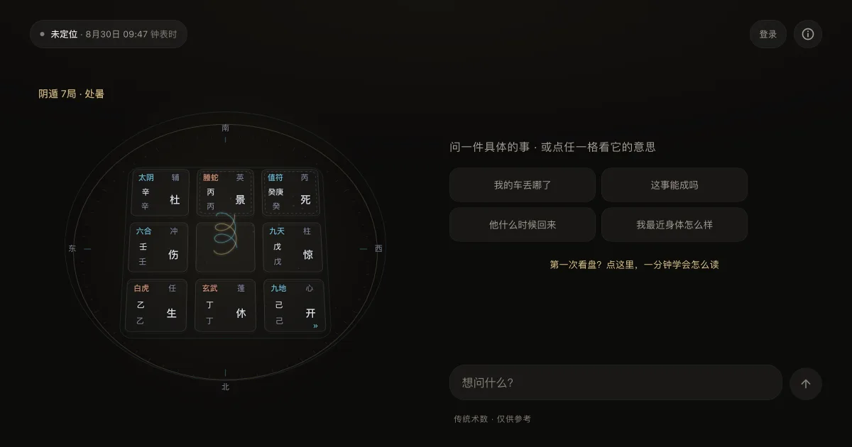 奇门遁甲立体九宫盘：九星、八门、八神与天地盘干分列九宫